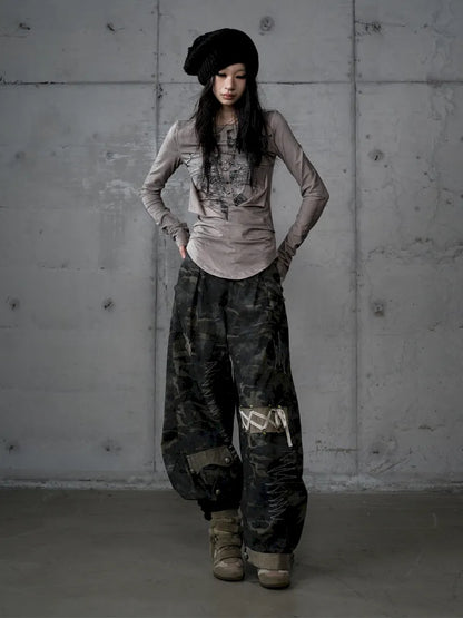 Deconstructed Print Long-Sleeve Knit Base【s0000014117】