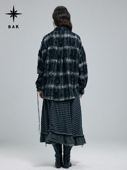 Plaid Strap Torn Long-Sleeved Shirt【s0000016258】