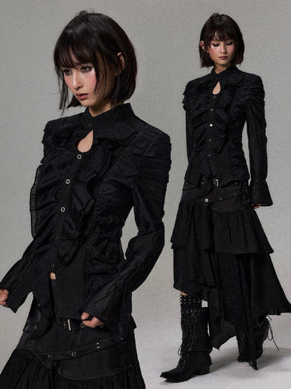 Dark Palace Asymmetrical Ruffle Shirt【s0000018502】
