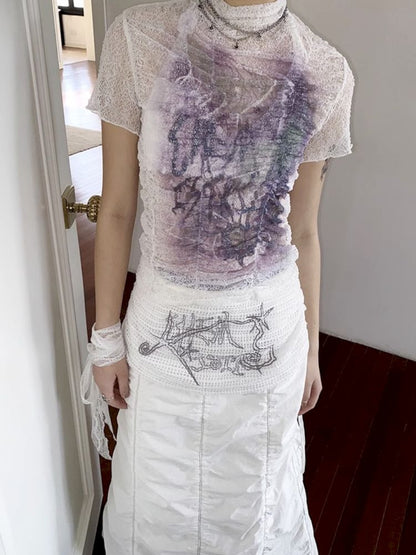 Mesh splicing pumped pleated bustle skirt【s0000012287】