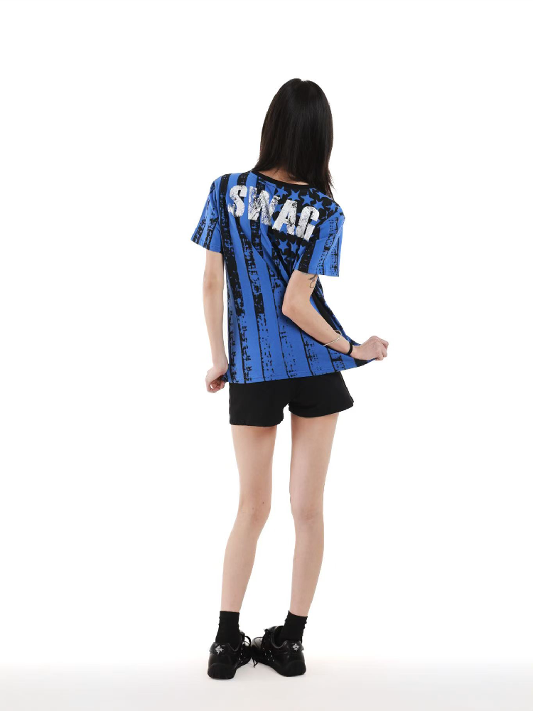 Stars and Stripes Letter Print Tee【s0000018239】