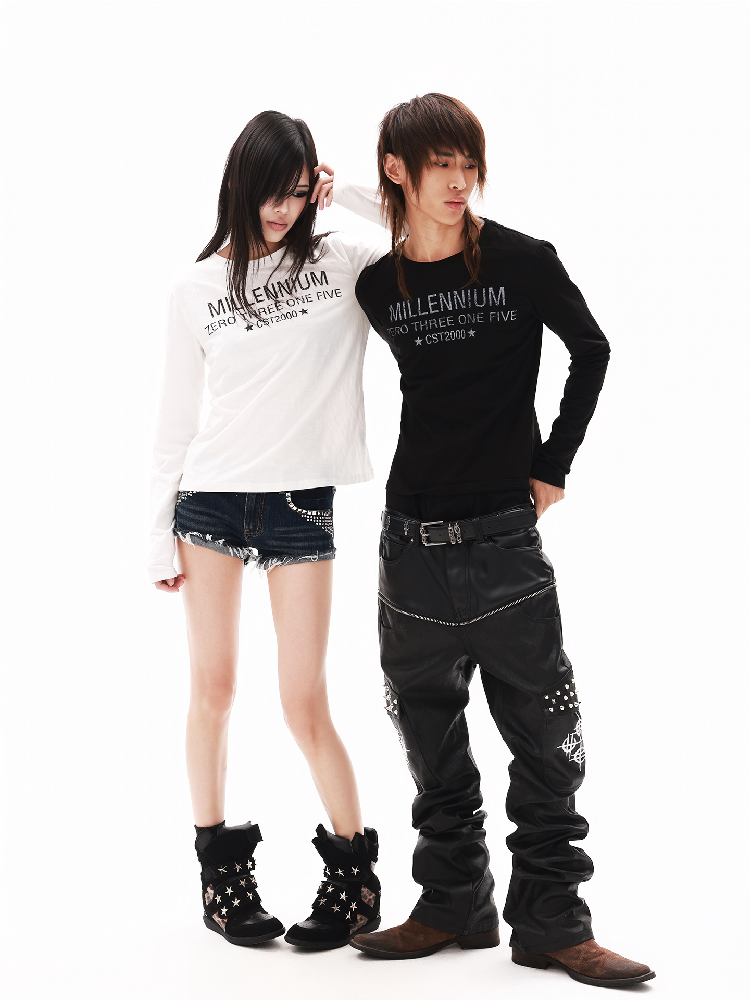 Five Star Slogan Crew Long Shirt【s0000018322】