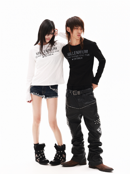 Five Star Slogan Crew Long Shirt【s0000018322】
