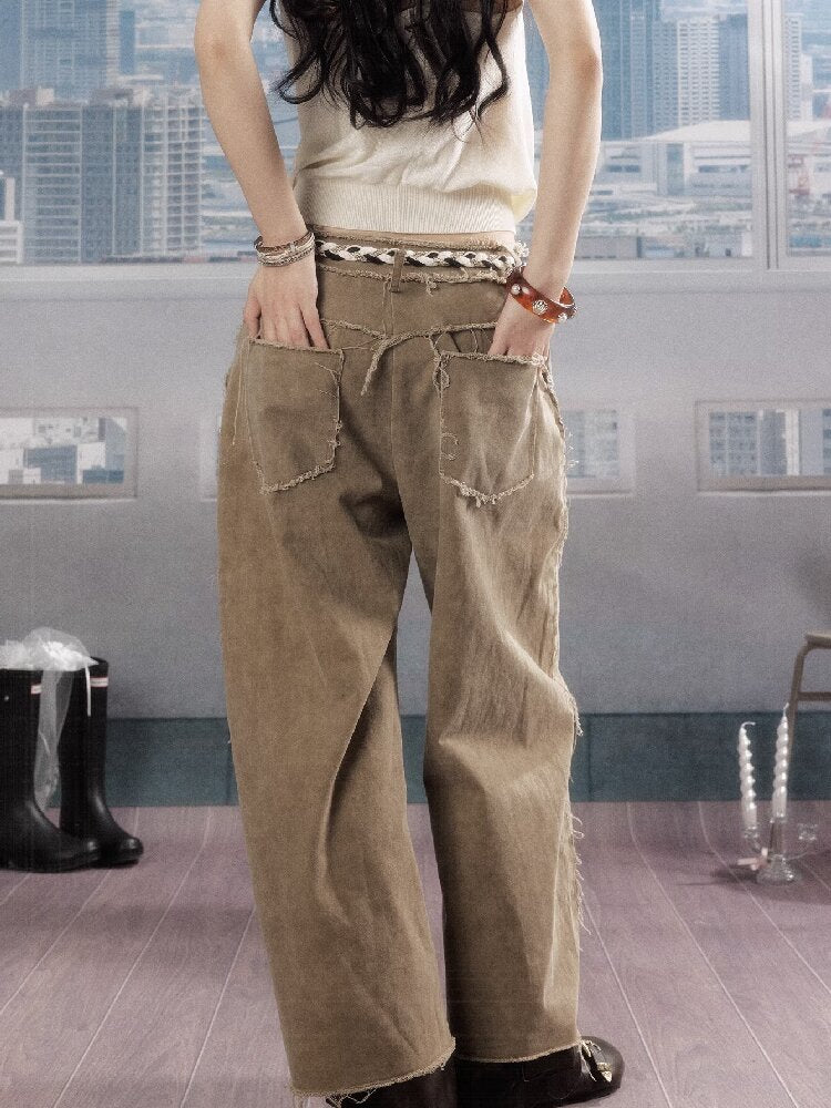 Retro Light Asian Letter Print Slacks【s0000016523】