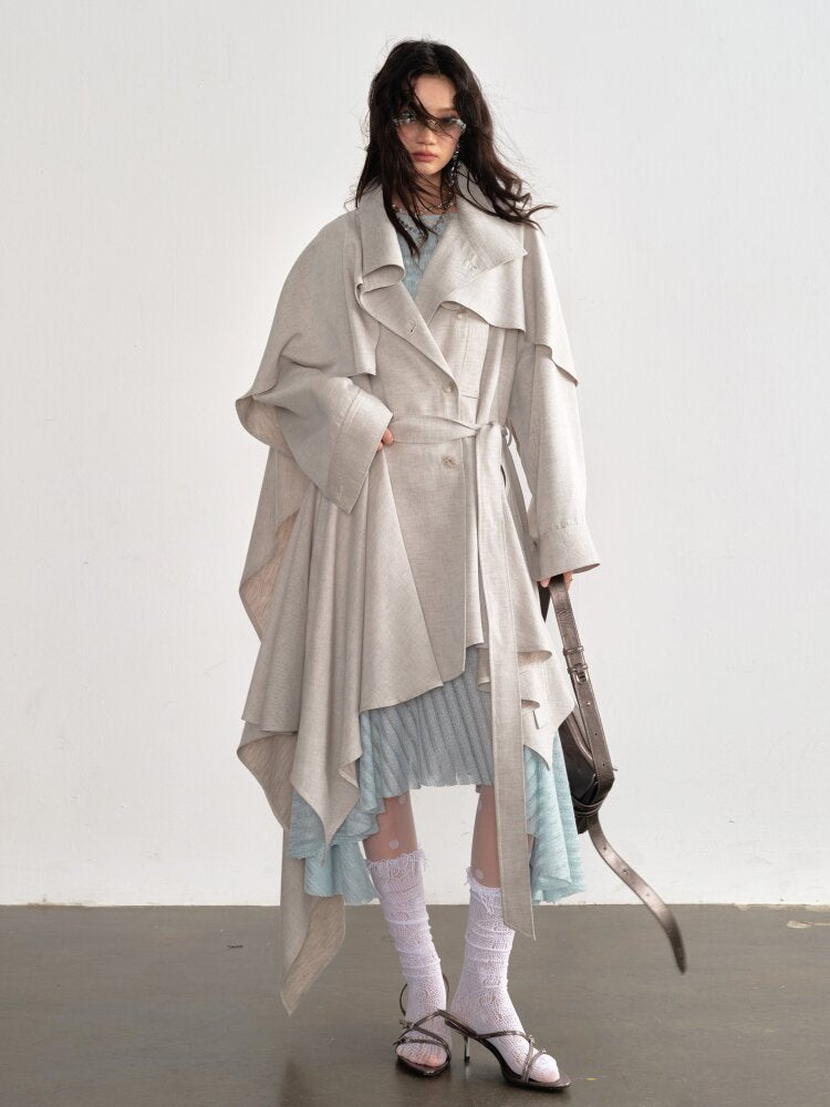 Detachable Cape Linen Trench Coat【s0000015701】