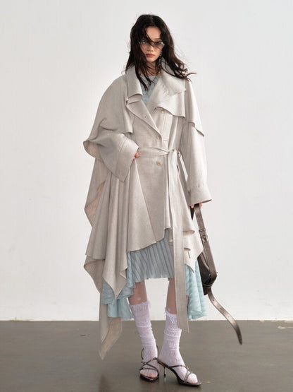 Detachable Cape Linen Trench Coat【s0000015701】