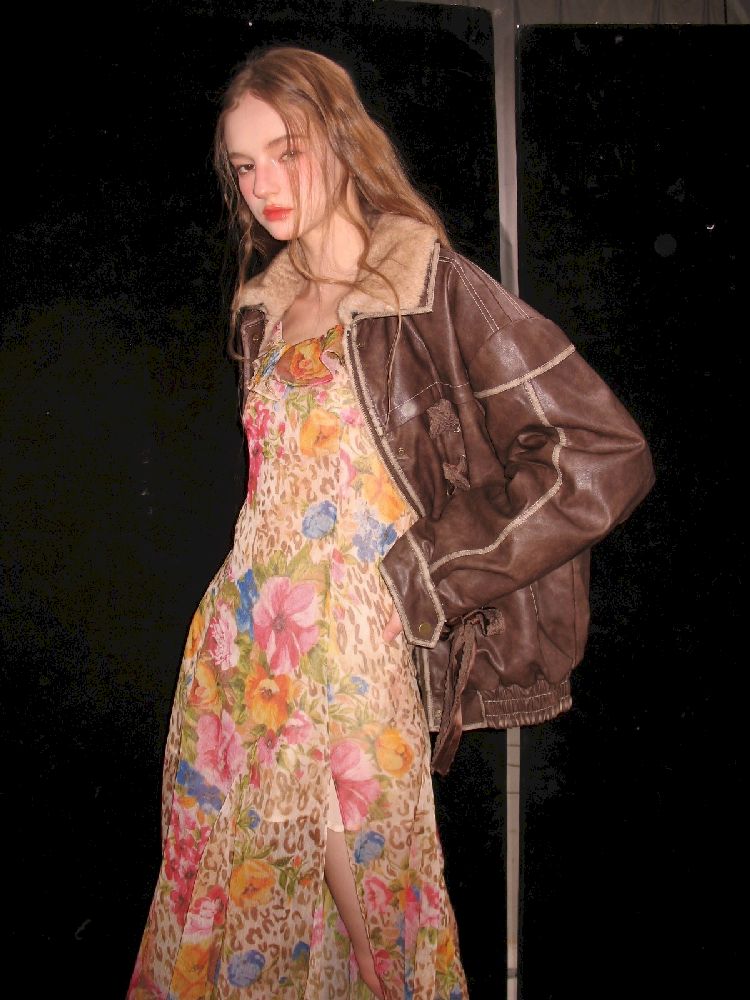 Lace Tie Brown Washed Scrub Color Fur Coat【s0000005321】