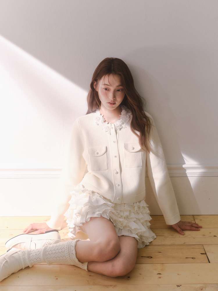 Beaded Collar Long-Sleeve Knit Top【s0000014612】