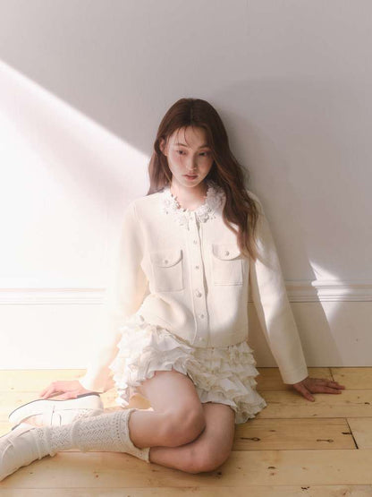 Beaded Collar Long-Sleeve Knit Top【s0000014612】