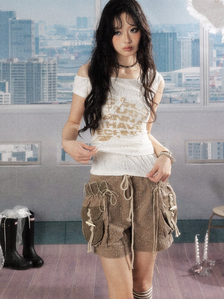 Multi Pocket Ripped Drawstring Shorts【s0000016530】