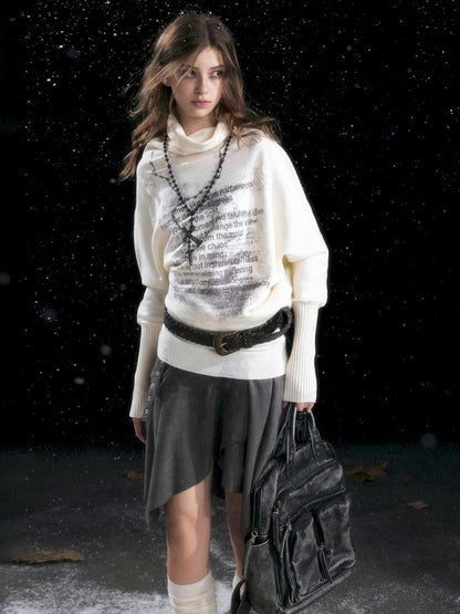 Graffiti Bat Sleeve Pleated Sweater【s0000014669】