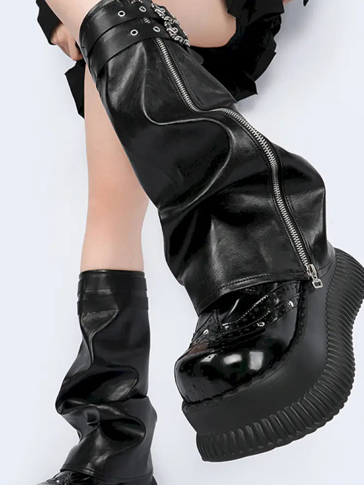 Cyberpunk-inspired black Y2K leg warmers【s0000014182】