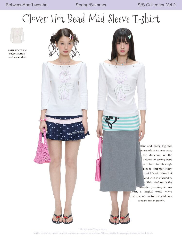 White Clover Hot Bead T-Shirt Top【s0000016408】