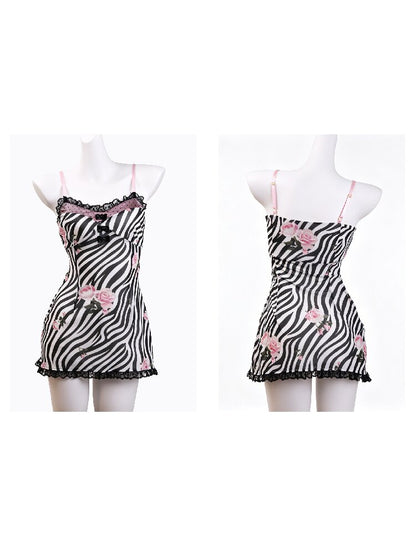 Stretch Zebra Print Bow Slip Dress【s0000017139】