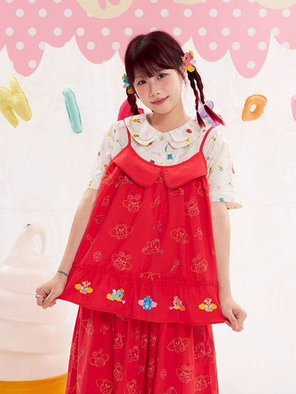 Animal Angel Heavy Embroidery Red Camisole Top【s0000013186】