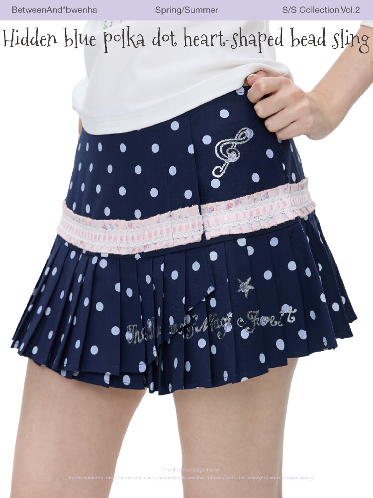 Navy Blue Polka Dot Lace Skirt【s0000016399】