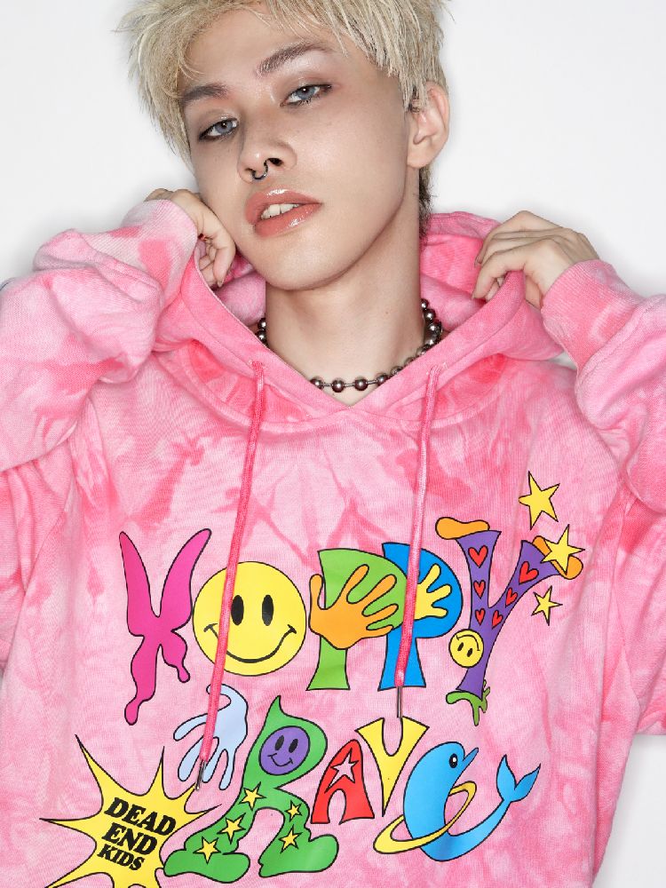 Smiley Pink Tie-Dye Hooded Sweatshirt [S0000010262]