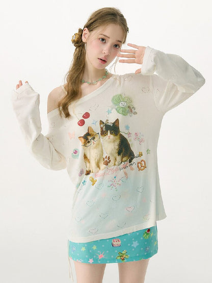 Summer Cat Heart Long Sleeve T Shirt【s0000017162】