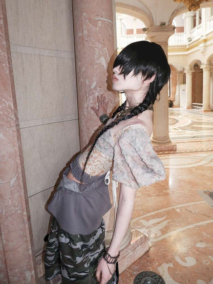 Patchwork Sheer Bud Strap Court Top【s0000015145】