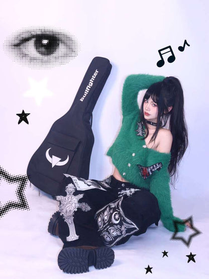 Green Y2K Loose Velvet Sweater【s0000014623】