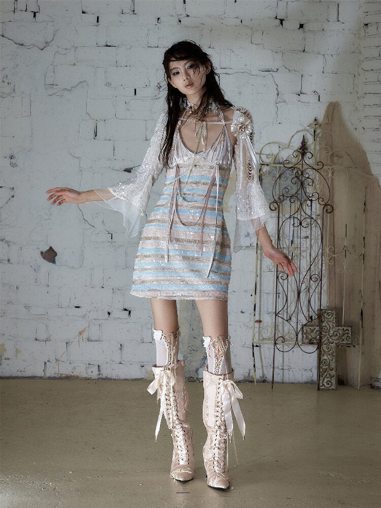 Pearl Chain Sequin Chiffon Cover Up【s0000016991】