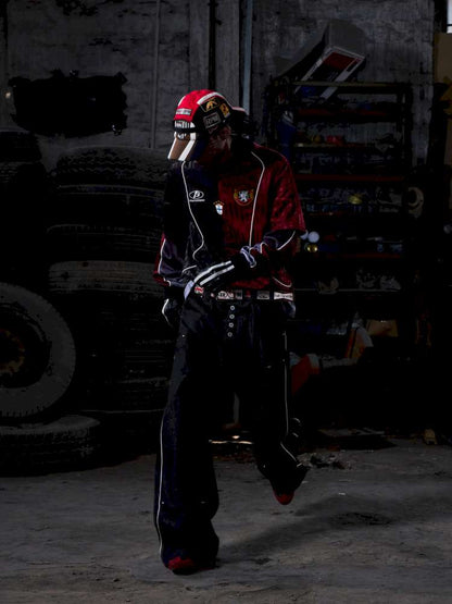 Red Trim Wide Leg Cotton Jeans【s0000015172】
