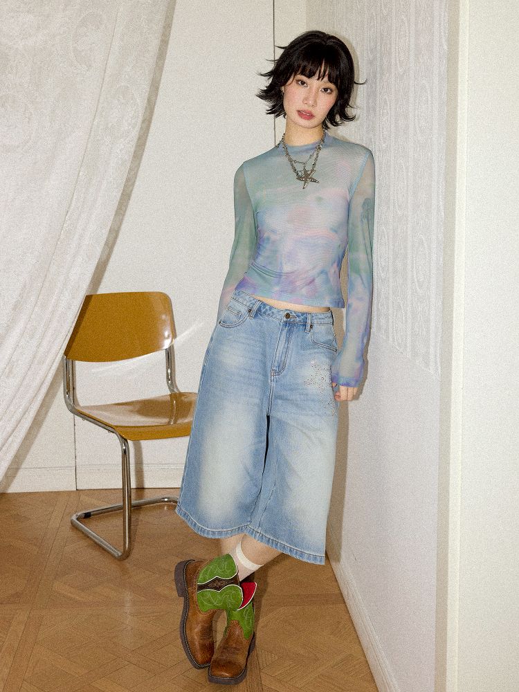 Small fish printing long-sleeved skin jacket【s0000012296】