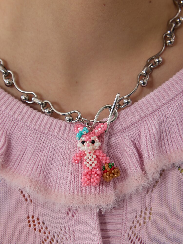 Handmade Pink Beaded Bunny Necklace【s0000016188】