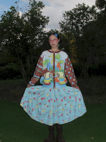 Blue-Brown Knit Cardigan Sweater【s0000014191】