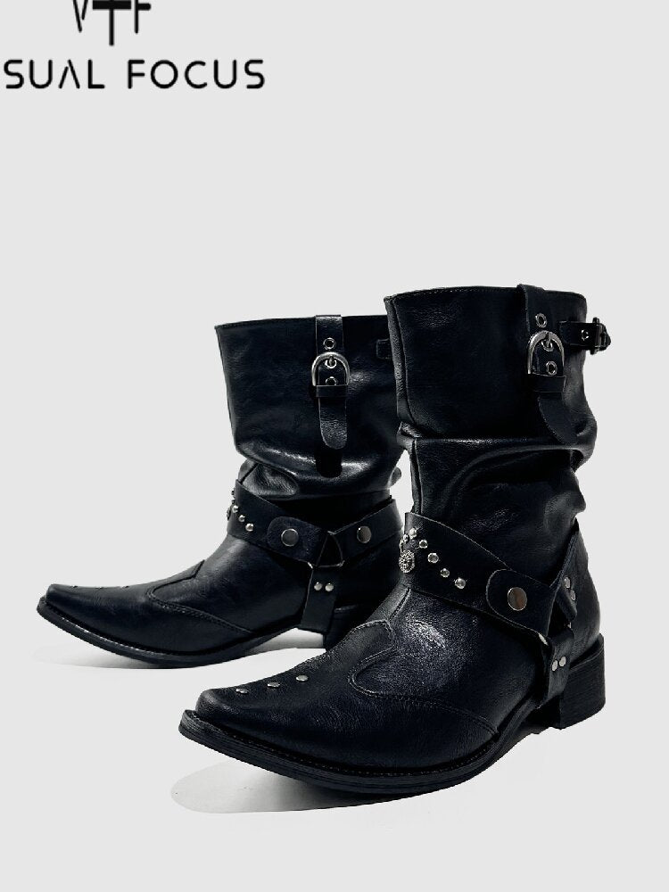 Studded Pointed Chelsea Punk Boots【s0000015719】
