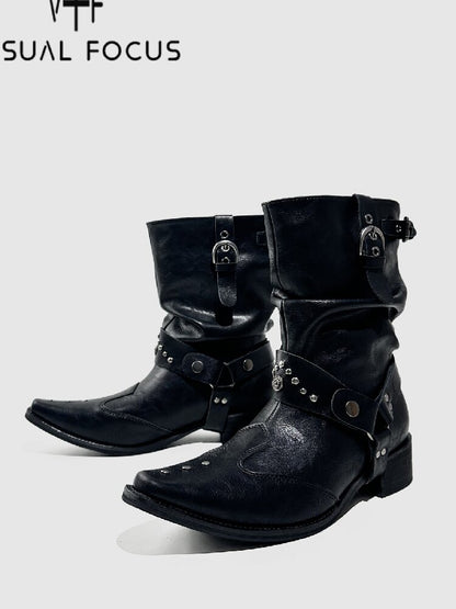 Studded Pointed Chelsea Punk Boots【s0000015719】