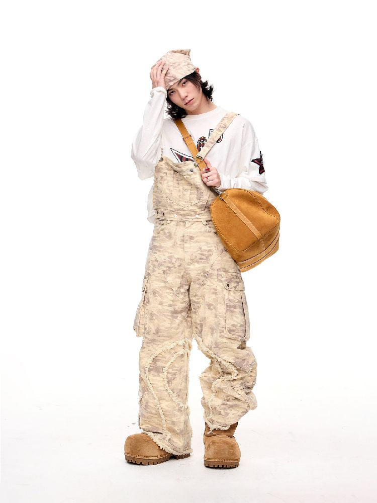 Multi-Pocket Raw Edge Workwear Bib Pants【s0000011367】