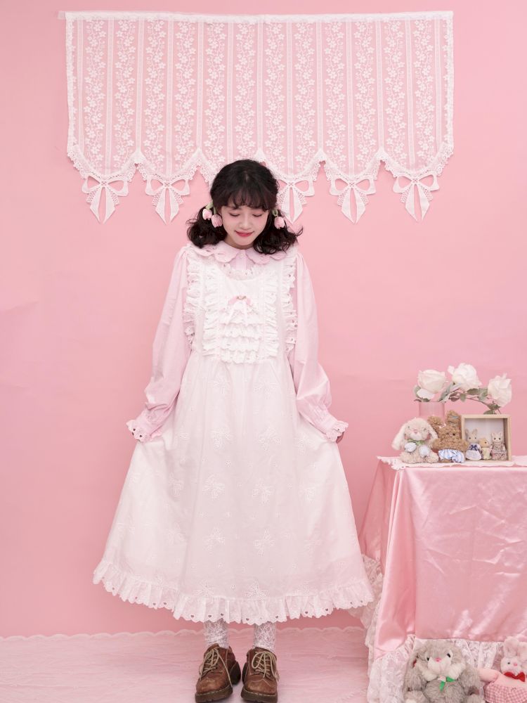 Doll Collar Zipper Neck Pink Lace Blouse【s0000013492】