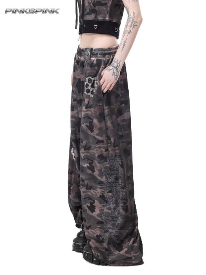 Rhinestone Camo Riveted Sweatpants【s0000017727】