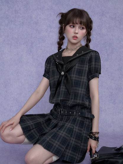 Street Academy Plaid Sailor Collar Dress【s0000017287】