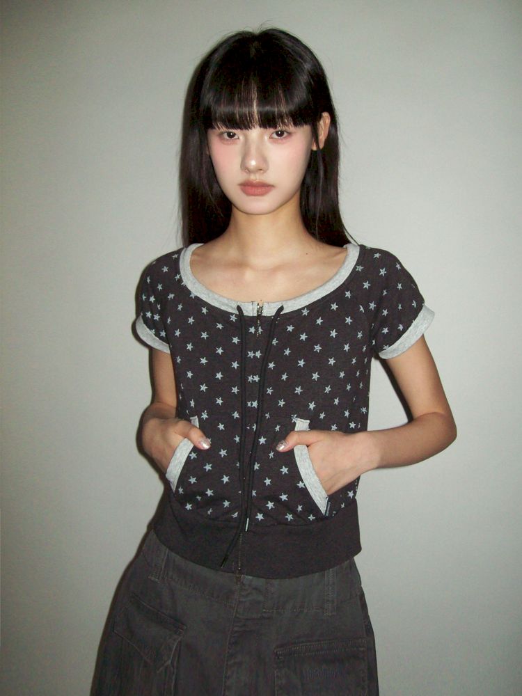 Double zipper one shoulder short sleeve t-shirt【s0000013430】