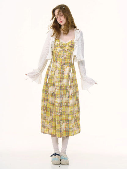 Grid Tie-Dye Split Sling Dress【s0000012258】