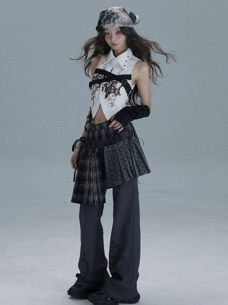 Punk Print Splicing Sleeveless【s0000016719】