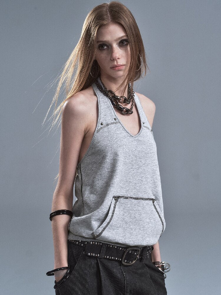 Halterneck Rivet Split Terry Vest【s0000016902】