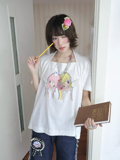 Illustration Square Neck Cotton Top【s0000018681】