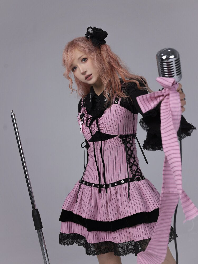 Striped Black Velvet Singing Gown【s0000016220】