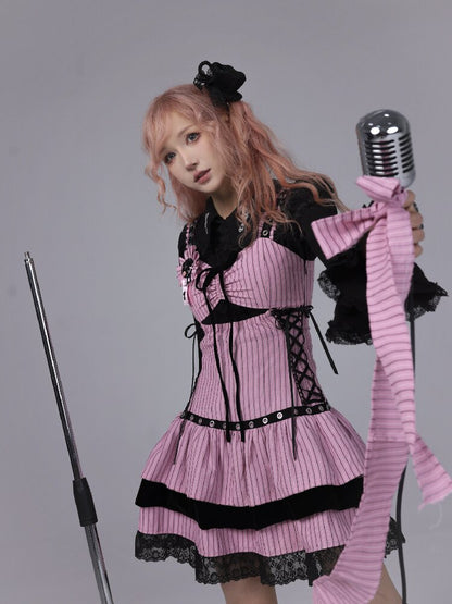 Striped Black Velvet Singing Gown【s0000016220】