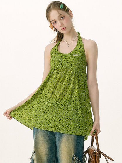 Floral Halterneck Lace Up Camisole【s0000016846】