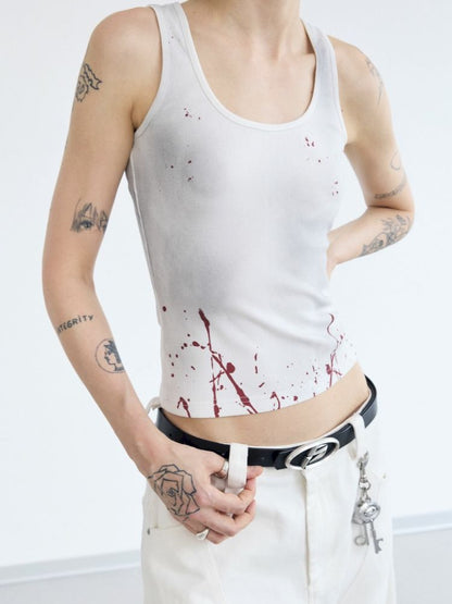 Splash ink print Slim washed tank top【s0000012477】