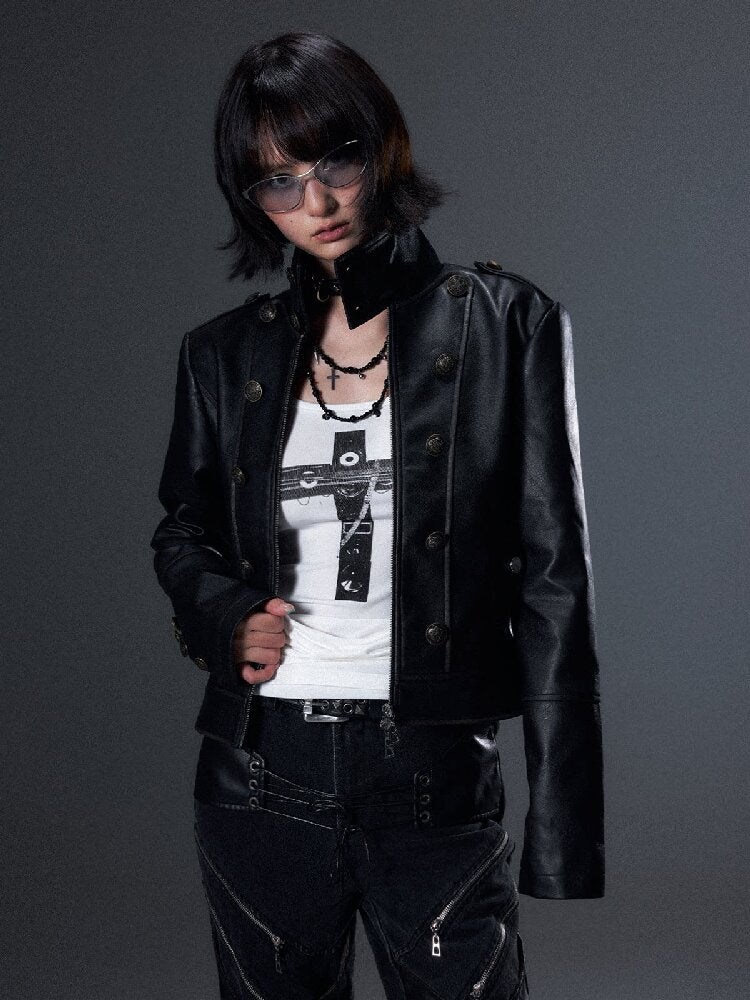 Punk Distressed Stand Collar Jacket【s0000018007】