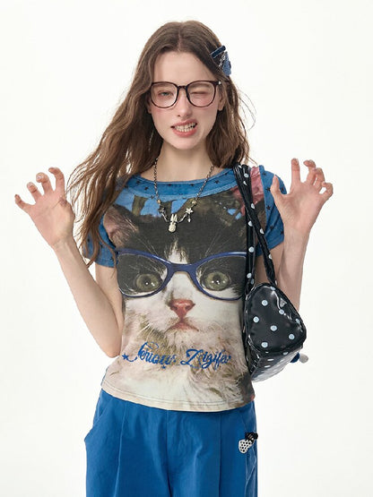 Top Student Cat Childlike T Shirt【s0000017267】