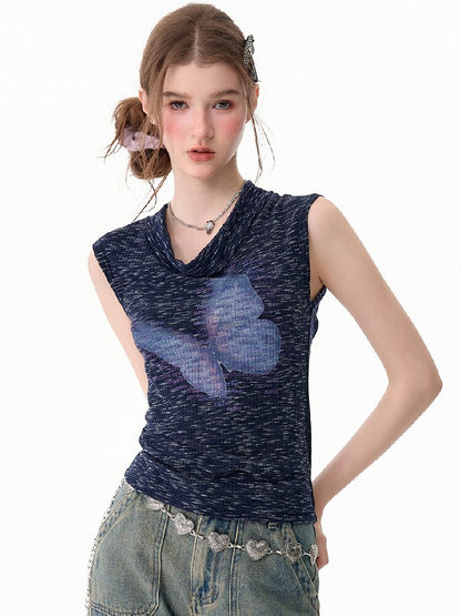 Artistic Butterfly Navy Tank Top【s0000017754】