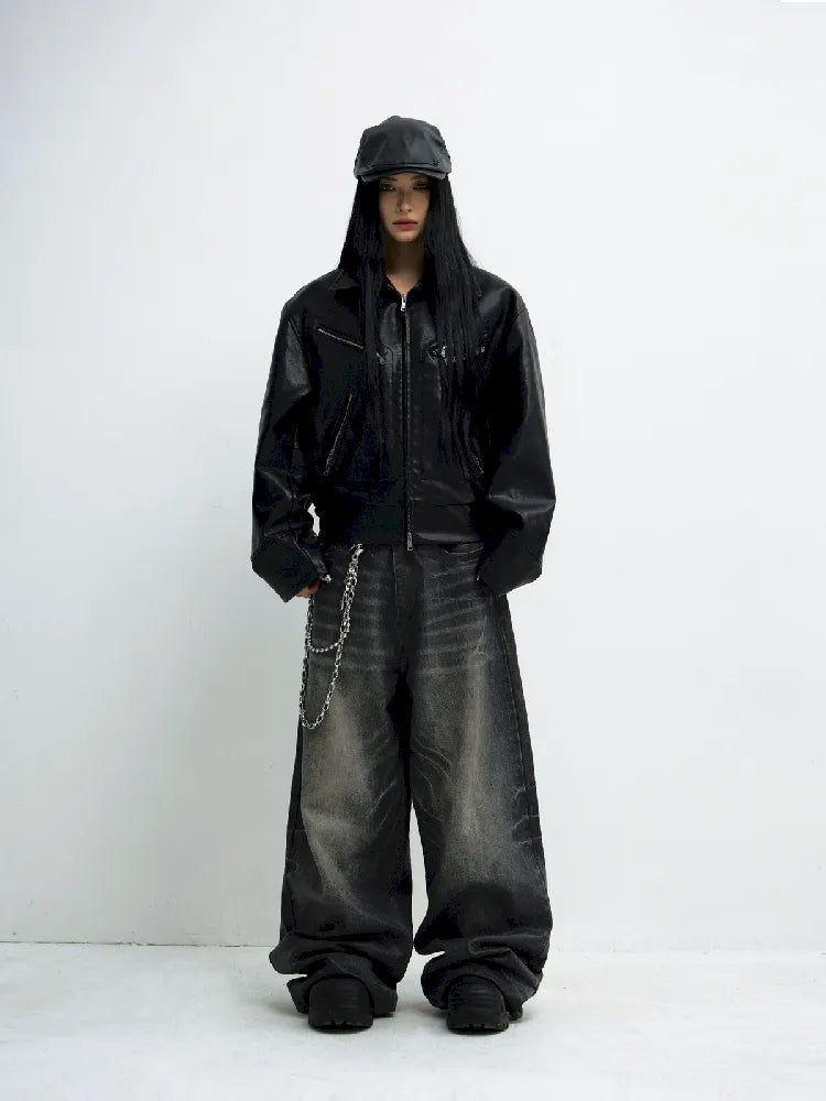 Washed Black Wide Leg Jeans [S0000010444]