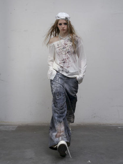 One-shoulder long-sleeved T-shirt【s0000012613】