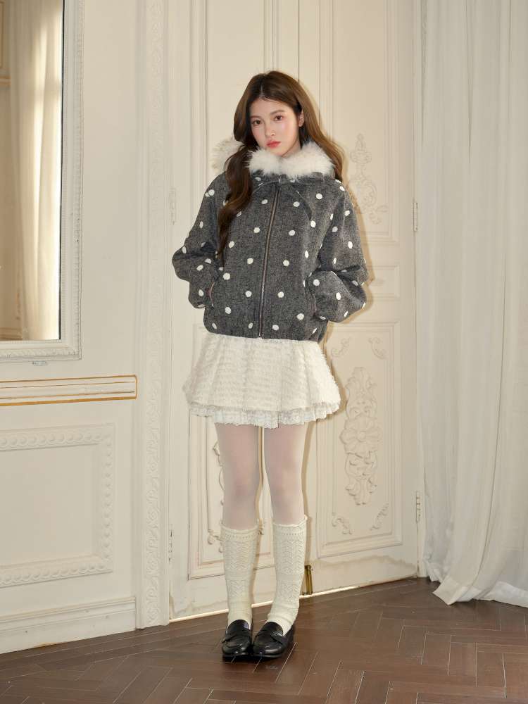 Plush Polka Dot Hooded Wool Coat【s0000015048】